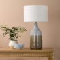 Desirus Table Lamp Blue Ceramic and Antique Brass With Ivory Drum Shade