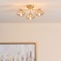 Ede 3 Light Semi-Flush Satin Gold and Amber Glass