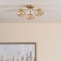 Ede 3 Light Semi-Flush Satin Gold and Amber Glass