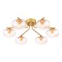 Ede 6 Light Semi-Flush Satin Gold and Amber Glass