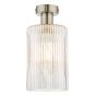 Emerson Semi Flush Antique Chrome Cylinder Ribbed Glass 