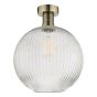 Emerson Semi Flush Antique Brass Round Ribbed Glass 