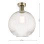 Emerson Semi Flush Antique Brass Round Ribbed Glass 