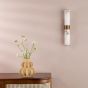 Eneco 2 Light Bathroom Wall Light Antique Bronze and Natural Alabaster IP44