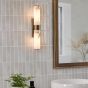 Eneco 2 Light Bathroom Wall Light Antique Bronze and Natural Alabaster IP44