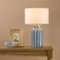 Ennio Table Lamp Blue Ceramic and Antique Brass With Linen Shade