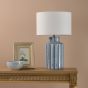 Ennio Table Lamp Blue Ceramic and Antique Brass With Linen Shade