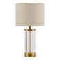 Enrico Rechargeable Table Lamp Antique Bronze and Ribbed Glass With Linen Shade LED