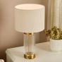 Enrico Rechargeable Table Lamp Antique Bronze and Ribbed Glass With Linen Shade LED
