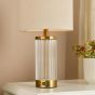 Enrico Rechargeable Table Lamp Antique Bronze and Ribbed Glass With Linen Shade LED