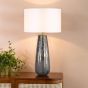 Erdis Table Lamp Blue Art Glass and Antique Bronze With Ivory Shade