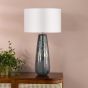 Erdis Table Lamp Blue Art Glass and Antique Bronze With Ivory Shade