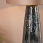 Erdis Table Lamp Blue Art Glass and Antique Bronze With Taupe Shade