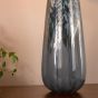Erdis Table Lamp Blue Art Glass and Antique Bronze With Taupe Shade