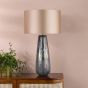 Erdis Table Lamp Blue Art Glass and Antique Bronze With Taupe Shade