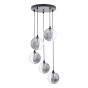Federico 5 Light Cluster Pendant Matt Black With Smoked/Clear Ribbed Glass