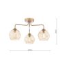 Feya 3 Light Semi-Flush Antique Bronze With Organic Amber Glass