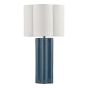 Fiyan Table Lamp Blue Ceramic and Antique Brass With Scallop LInen Shade