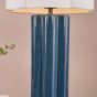 Fiyan Table Lamp Blue Ceramic and Antique Brass With Scallop LInen Shade