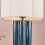 Fiyan Table Lamp Blue Ceramic and Antique Brass With Scallop LInen Shade