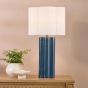 Fiyan Table Lamp Blue Ceramic and Antique Brass With Scallop LInen Shade