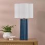 Fiyan Table Lamp Blue Ceramic and Antique Brass With Scallop LInen Shade