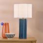Fiyan Table Lamp Blue Ceramic and Antique Brass With Scallop LInen Shade