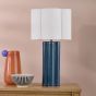 Fiyan Table Lamp Blue Ceramic and Antique Brass With Scallop LInen Shade