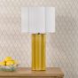 Fiyan Table Lamp Yellow Ceramic and Antique Brass With Scallop LInen Shade
