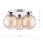 Foley 3 Light Flush Polished Chrome With Amber Dimpled Glass