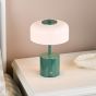 Gidget Rechargeable Table Lamp Green and Opal Glass LED