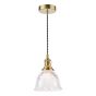Hadano E14 Pendant Natural Brass and Domed Ribbed Glass Shade