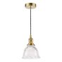 Hadano E14 Pendant Natural Brass and Domed Ribbed Glass Shade