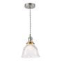 Hadano E14 Pendant Antique Chrome and Domed Ribbed Glass Shade
