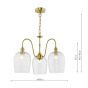 Hadano 3 Light Pendant Natural Brass and Glass