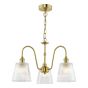 Hadano 3 Light Pendant Natural Brass and Ribbed Glass