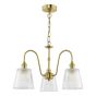 Hadano 3 Light Pendant Natural Brass and Ribbed Glass