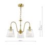 Hadano 3 Light Pendant Natural Brass and Ribbed Glass