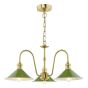 Hadano 3 Light Pendant Natural Brass and Matt Green