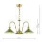 Hadano 3 Light Pendant Natural Brass and Matt Green