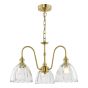 Hadano 3 Light Pendant Natural Brass and Glass