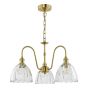 Hadano 3 Light Pendant Natural Brass and Glass