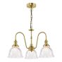 Hadano 3 Light Pendant Natural Brass with Domed Ribbed Glass Shades