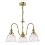 Hadano 3 Light Pendant Natural Brass with Domed Ribbed Glass Shades