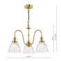 Hadano 3 Light Pendant Natural Brass with Domed Ribbed Glass Shades