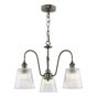 Hadano 3 Light Pendant Antique Chrome and Ribbed Glass