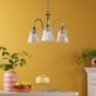 Hadano 3 Light Pendant Antique Chrome and Ribbed Glass