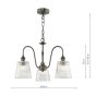 Hadano 3 Light Pendant Antique Chrome and Ribbed Glass