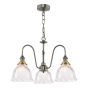 Hadano 3 Light Pendant Antique Chrome with Domed Ribbed Glass Shades