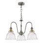 Hadano 3 Light Pendant Antique Chrome with Domed Ribbed Glass Shades